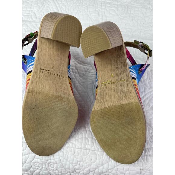 Very Volatile Women 8 Multicolor Serape Fabric Sling Back Block Summer Heel - Picture 6 of 11